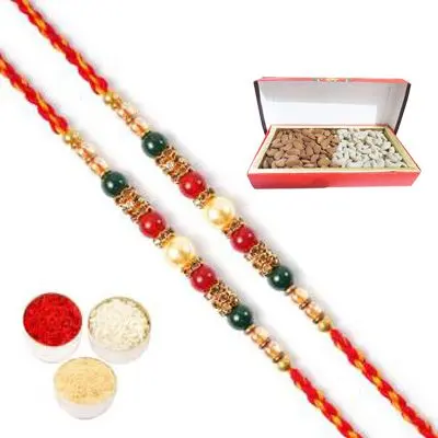 Set of 2 Pearl Rakhi with Dry Fruits