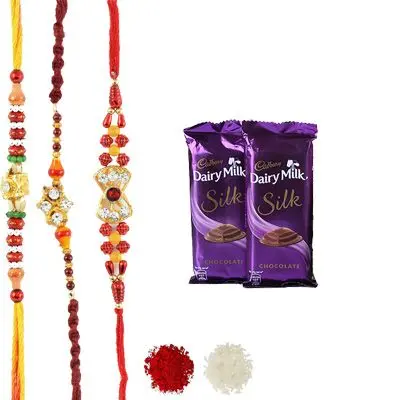 Set of 3 Mauli Rakhi with Silk