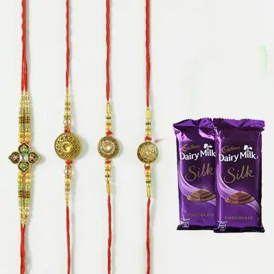 Set of 4 Mauli Rakhi with Silk
