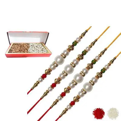 Set of 4 Pearl Rakhi with Dry Fruits