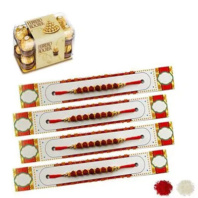 Set of 4 Rudraksha Rakhi with Ferrero