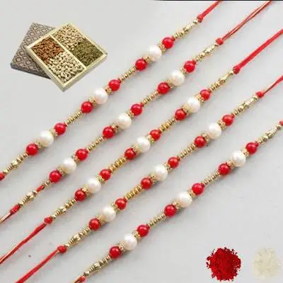 Set of 5 Pearl Rakhi with Dry Fruits