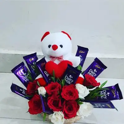 Basket with Teddy and Chocolates