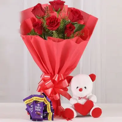 Rose Chocolate and Teddy Combo