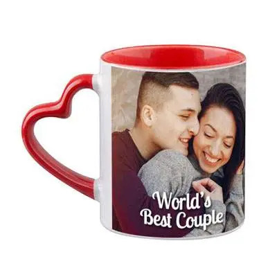 Heart Shaped Handle Red Photo Mug