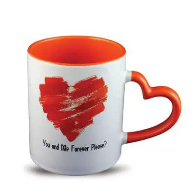Heart Shaped Handle Red Text Mug