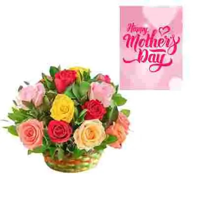 Mixed Roses Basket & Mothers Day Card