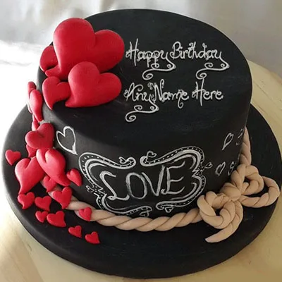 Romantic Strawberry Heart Birthday Cake Image With Your Name