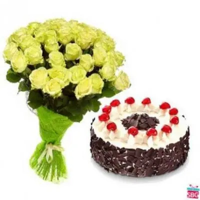 Yellow Roses With Black Forest Cake