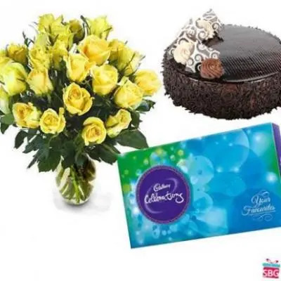 Yellow Roses, Chocolate With Cake