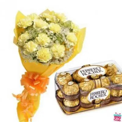 Yellow Carnations With Ferrero Rocher