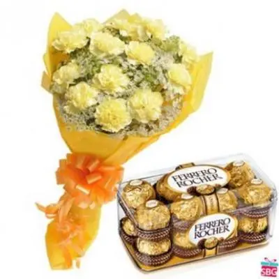Yellow Carnation With Ferrero Rocher