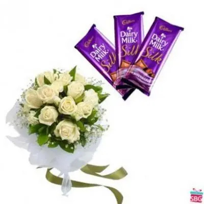 White Roses With Chocolates