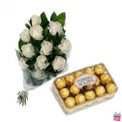 White Roses With Ferrero Rocher