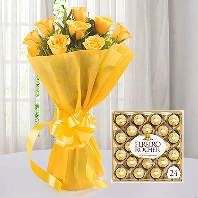 Ferrero Rocher With Yellow Roses