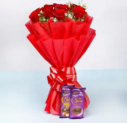 Silk Chocolate with Roses Flowers