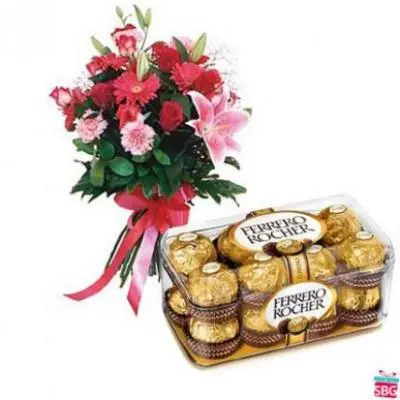 Mixed Flowers With Ferrero Rocher