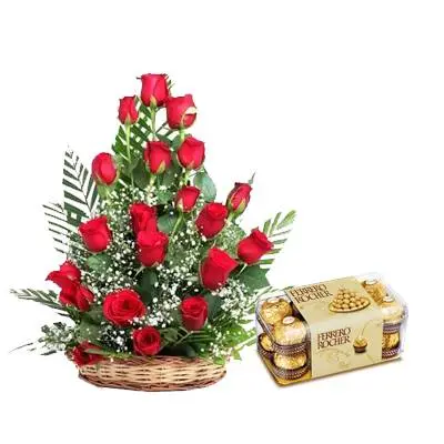 Red Roses Cane Basket with Ferrero
