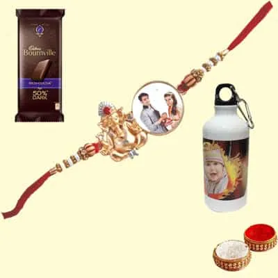 Personalised Ganesha Rakhi with Sipper & Bournville