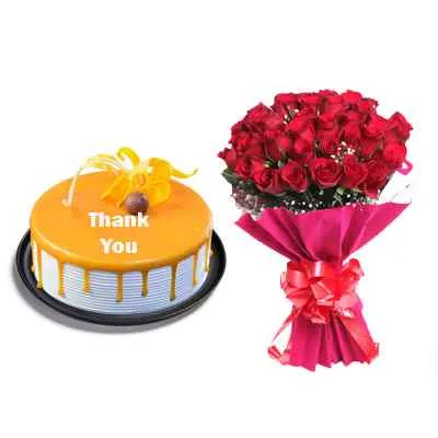 Thank You Butterscotch Cake with Bouquet