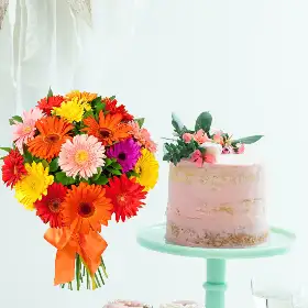 Cake with Gerbera Bouquet